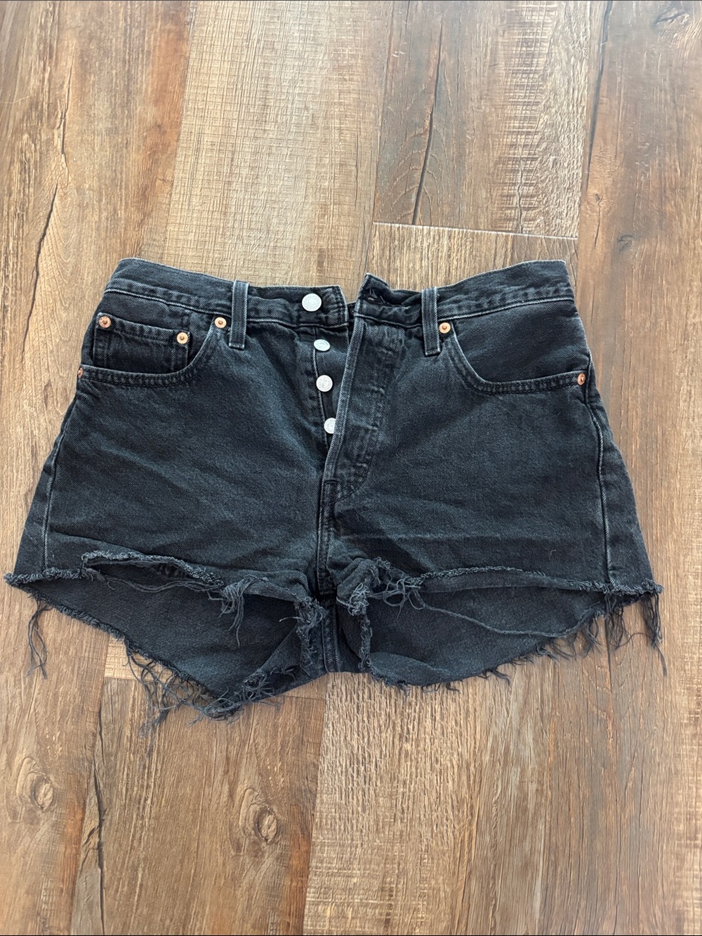 Levi's Black High-Rise Distressed Denim Shorts